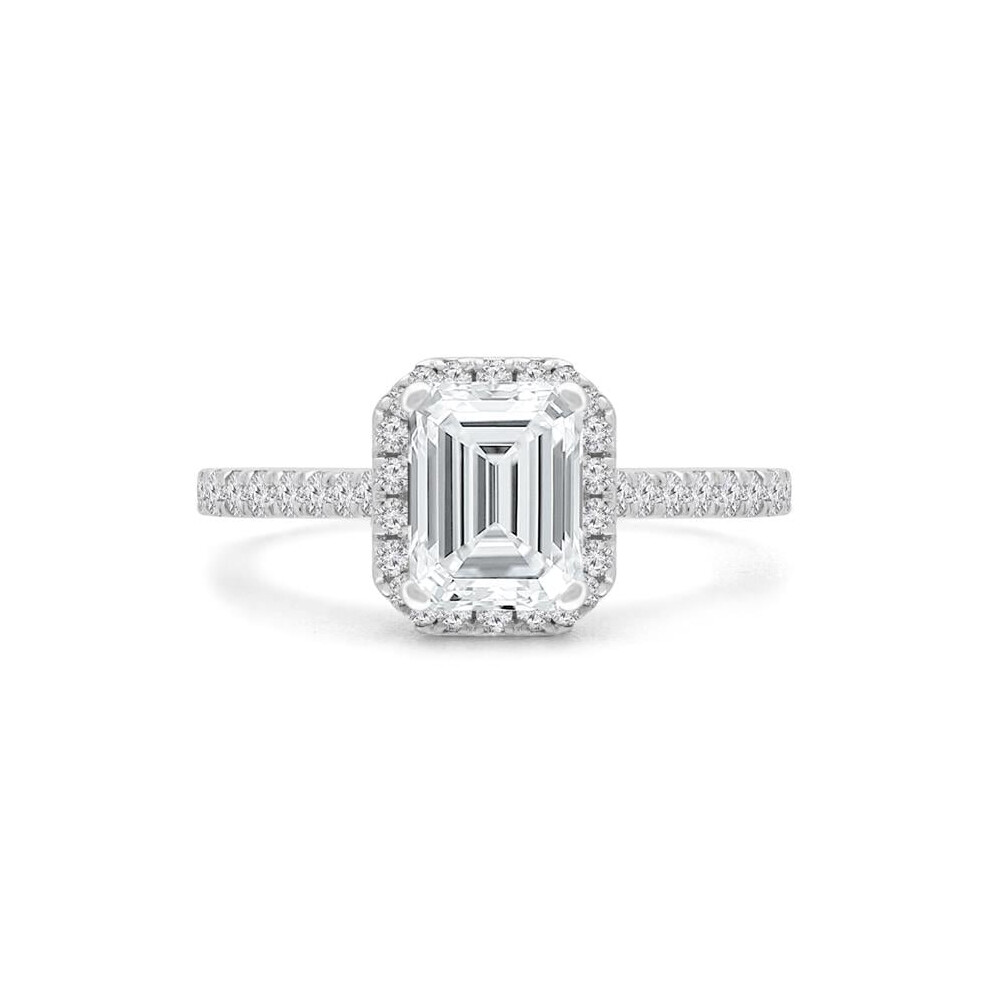 Photos - Ring Majesty Diamonds MD240138-6.5 1.5 CTW Emerald Diamond Cathedral Emerald Halo Engagement  in 14K White Gold - Size 6.5