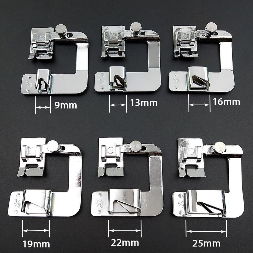 (silver, 19mm) 13/19/22mm Domestic Sewing Machine Foot Presser Foot Rolled Hem Feet Sew Accessories