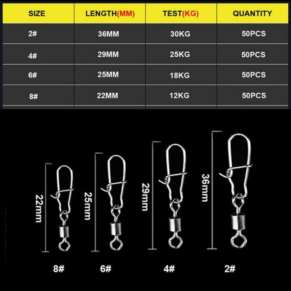 (#8,50pcs/bag) 50pcs Steel Alloy Fishing Bearings Hooked Snap Pins Rolling Swivel Connector
