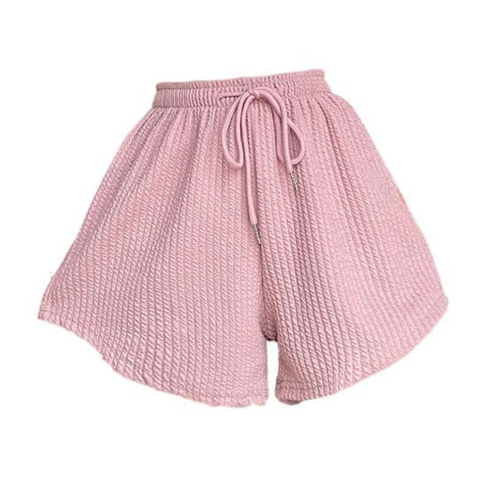 (pink, XL) Summer Women Shorts Drawstring High Elastic Waist Loose Irrgular Hem Plus Size Pocketed Pure Color A-line Thin Casual Sport Homewear Short Pants