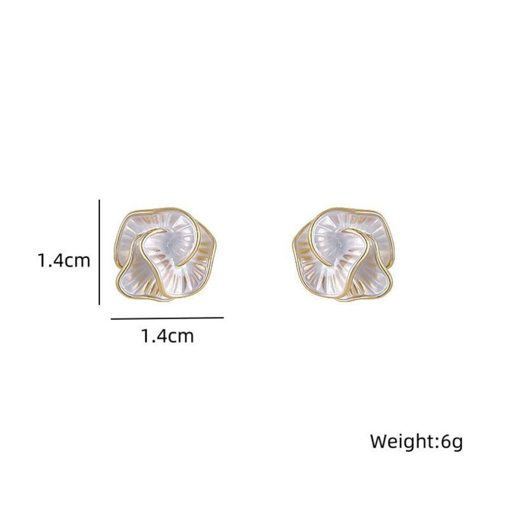 Korean Camellia Stud Earrings Unique White Color Enamel Geometric Personality Women Jewelry Flower Earring