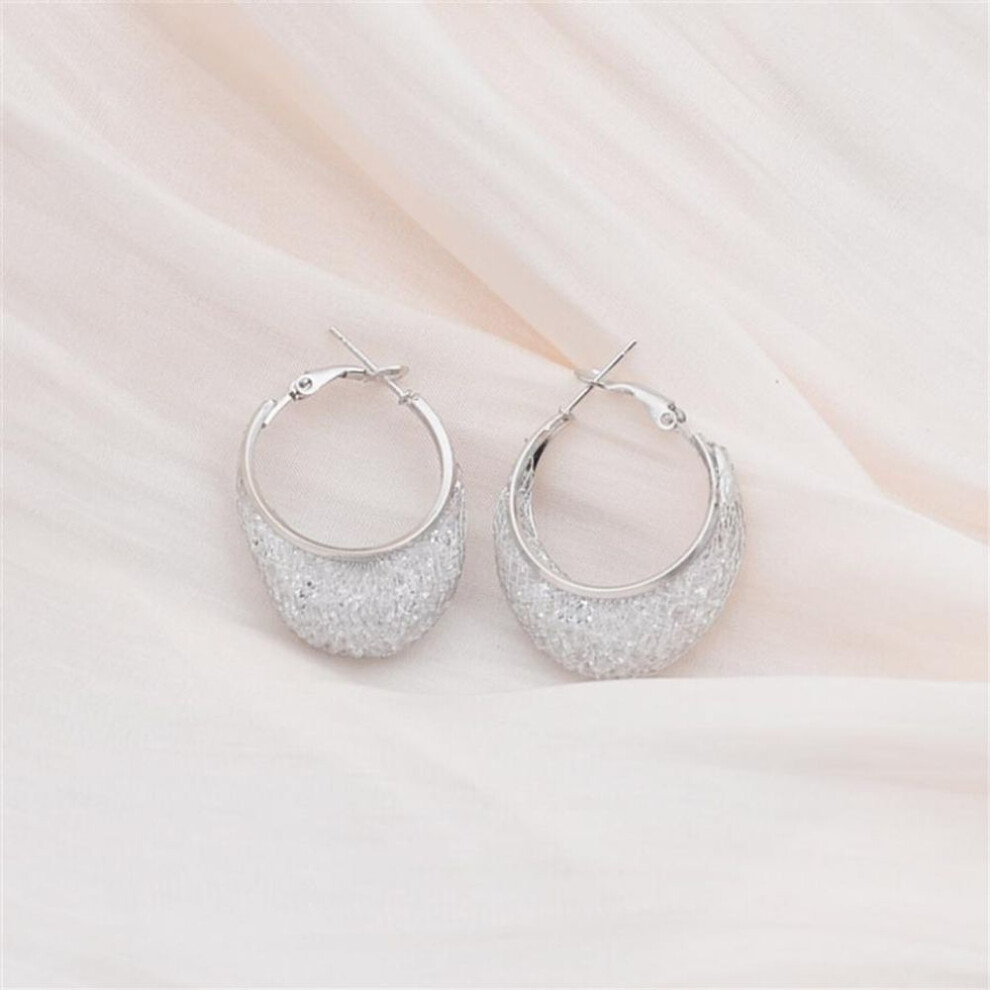 (silver) Minimalist Wire Mesh Zircon Round Hoop Earring for Women Unique Gold Color Loop Statement Party Jewelry