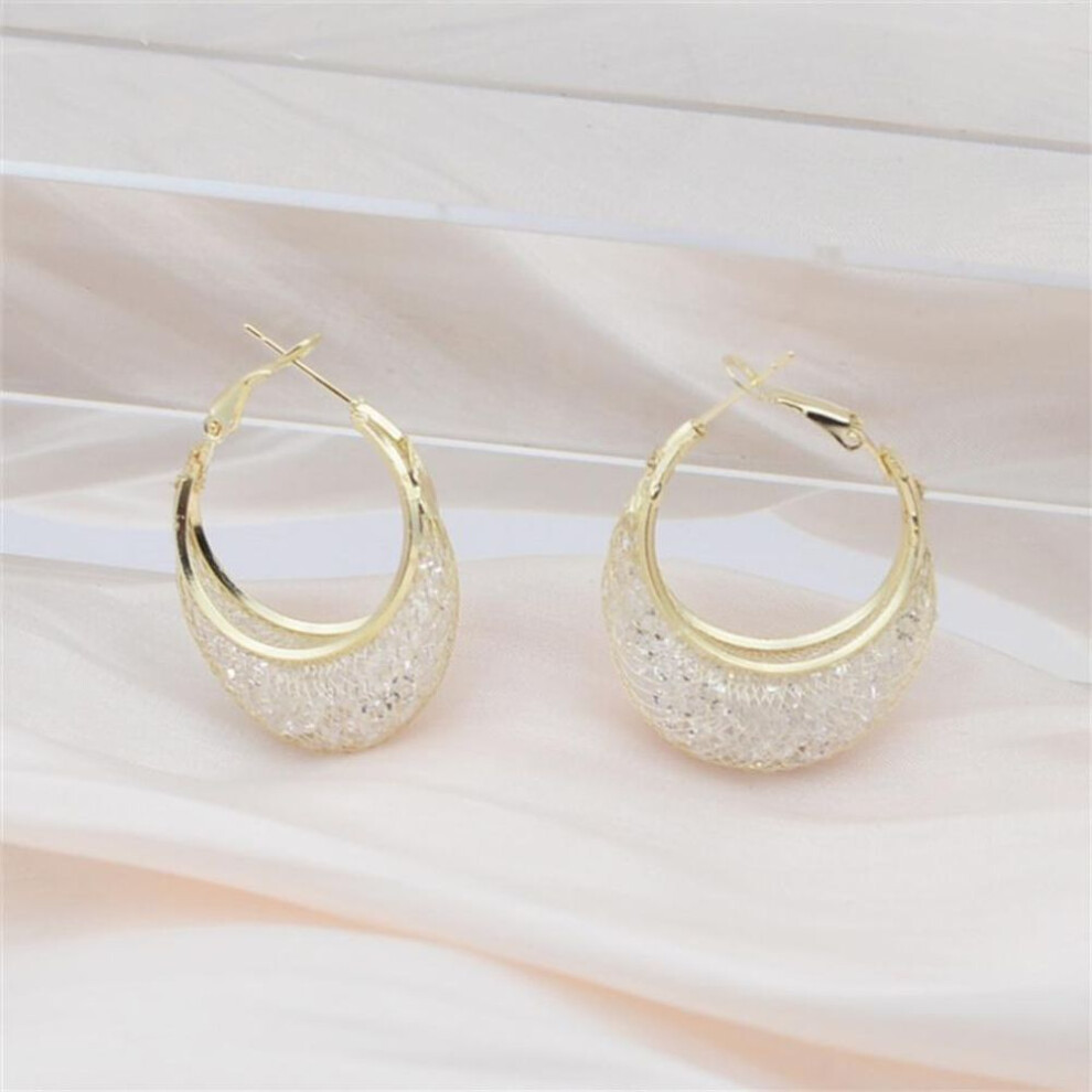(yellow) Minimalist Wire Mesh Zircon Round Hoop Earring for Women Unique Gold Color Loop Statement Party Jewelry