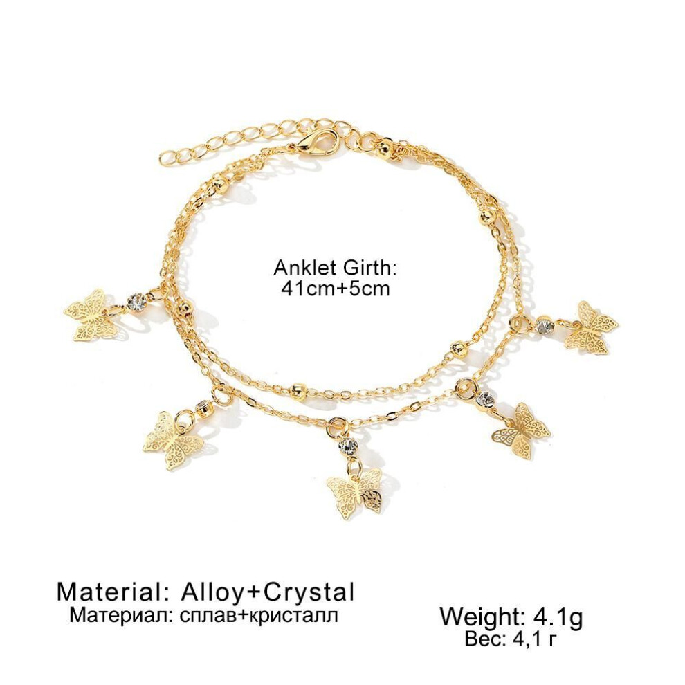 (gold, 9) 2023 Summer Butterfly Anklet Fashion Gold 5 Piece Ornament Luxury Women Sexy Beach Snake Pendant Crystal Diamond Anklet Accessory Gift Anklet Set Set