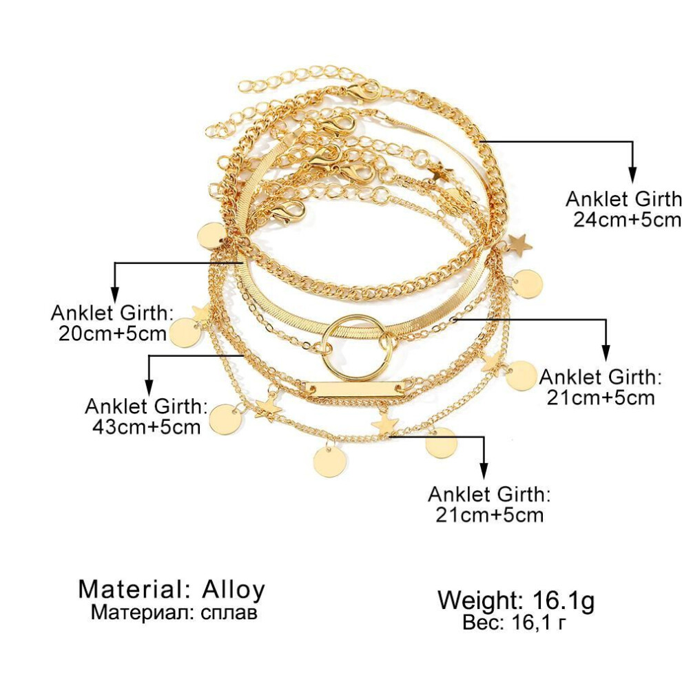 (gold, 3) 2023 Summer Butterfly Anklet Fashion Gold 5 Piece Ornament Luxury Women Sexy Beach Snake Pendant Crystal Diamond Anklet Accessory Gift Anklet Set Set