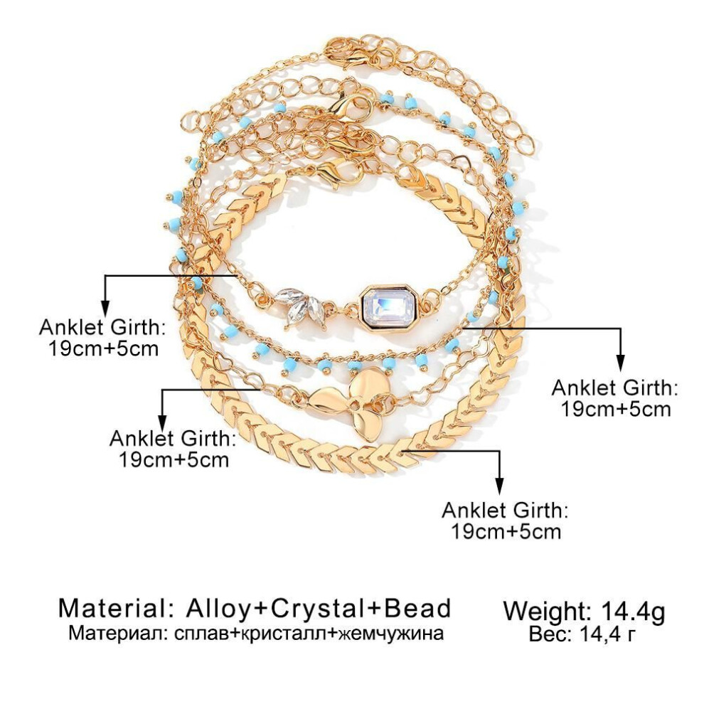 (gold, 12) 2023 Summer Butterfly Anklet Fashion Gold 5 Piece Ornament Luxury Women Sexy Beach Snake Pendant Crystal Diamond Anklet Accessory Gift Anklet Set Set