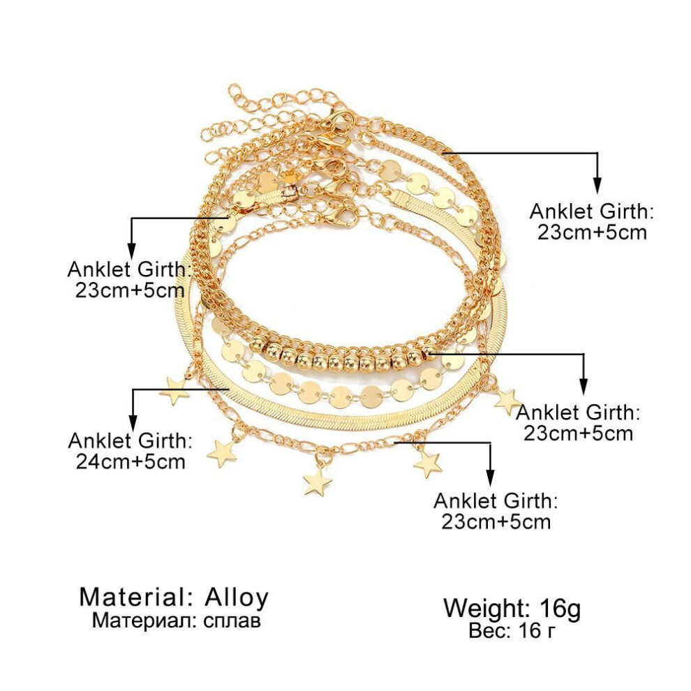 (gold, 8) 2023 Summer Butterfly Anklet Fashion Gold 5 Piece Ornament Luxury Women Sexy Beach Snake Pendant Crystal Diamond Anklet Accessory Gift Anklet Set Set