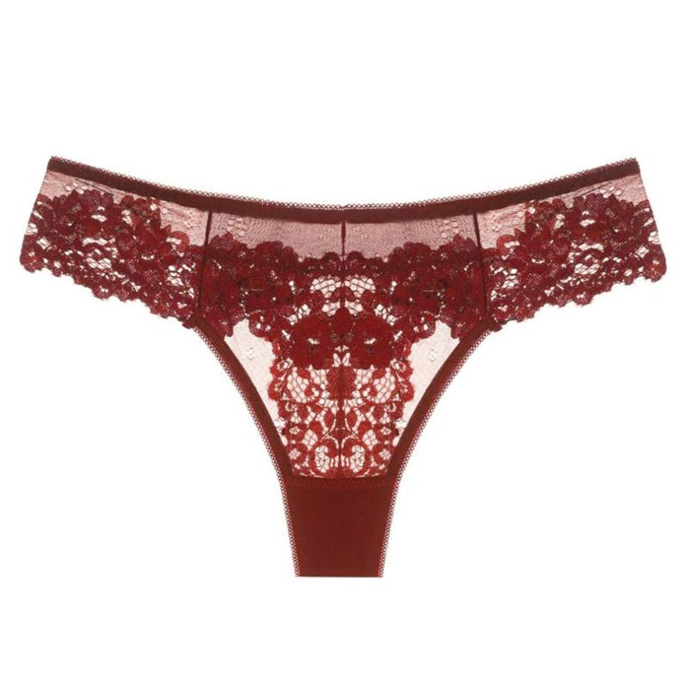 (red, M) Sexy Panties For Women Underwear Lace Low-waist Solid Underpant Women's Lingerie Transparent Thong Hollow Out Female Briefs