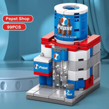 (Pepsi shop-99Pcs) Coke Shop Street View Assembled Block Puzzle City Building Model Children's Gift Toy