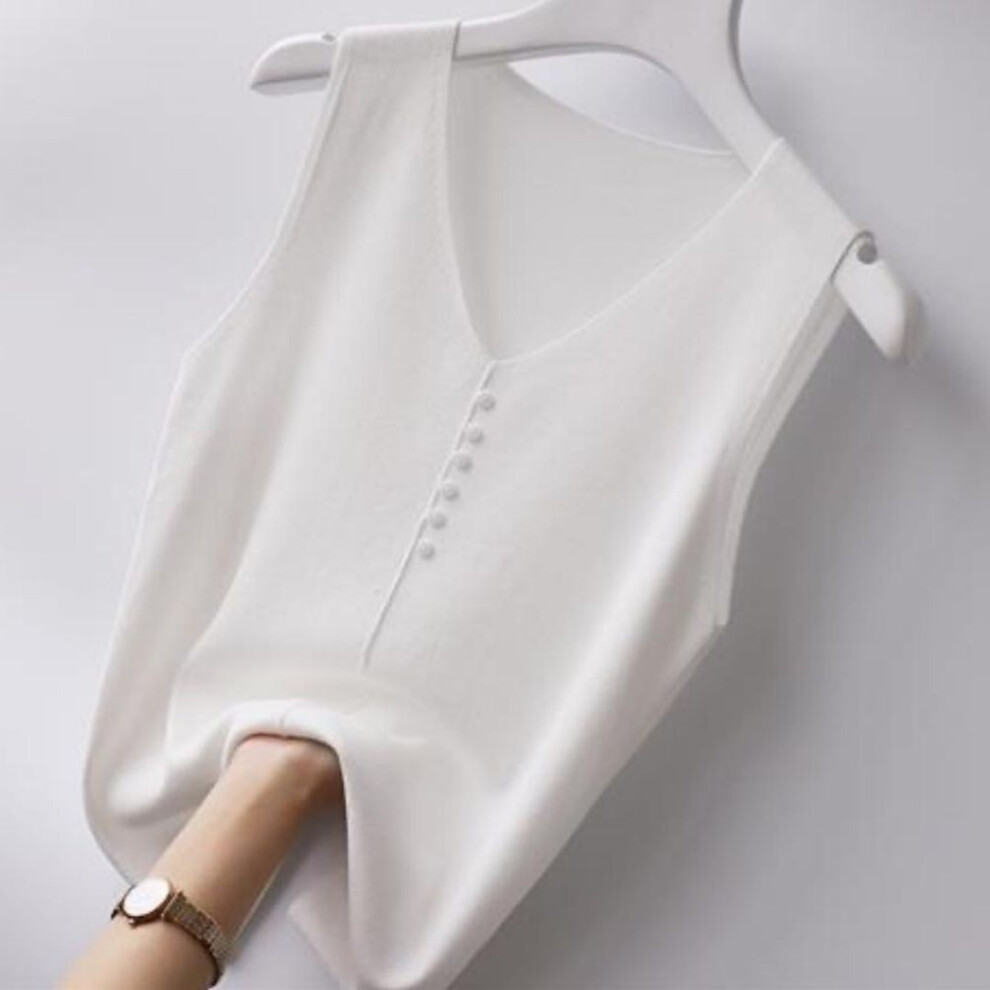 (XXL, white) Summer Women's Large Size Sleeveless Ice Silk Camisole Loose V-neck Short Bottoming Shirt Top Vest
