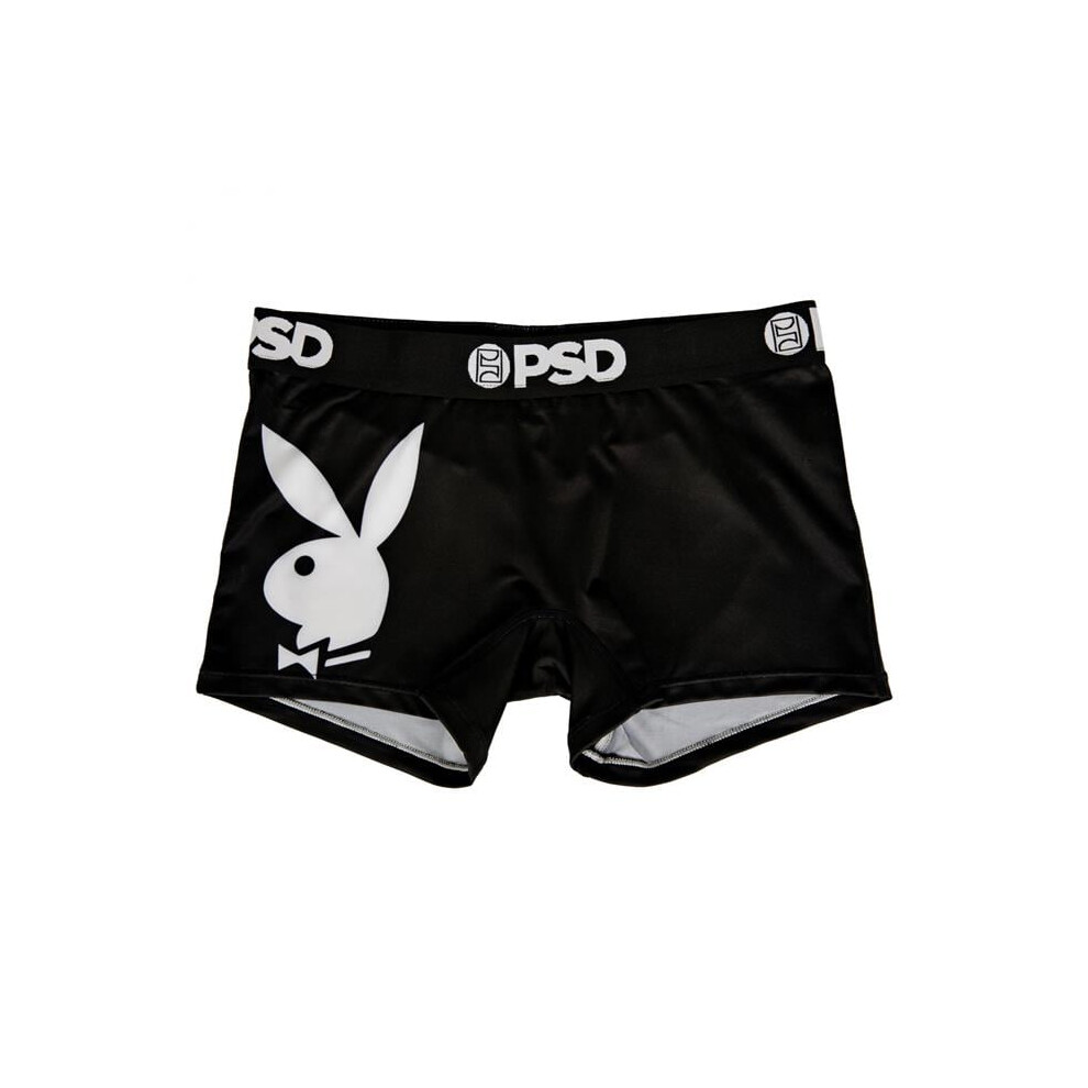 Playboy 835857-2xlarge Playboy Bunny Mascot Microfiber Blend Womens PSD Boy Shorts Underwear, Black & White - 2XL
