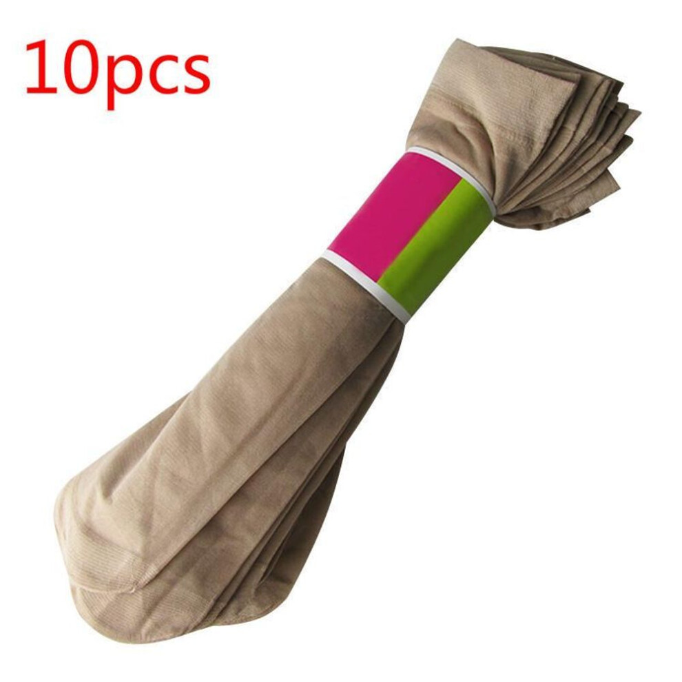 (dark khaki, one size) 10 Pcs Women's Spring Summer Ultra-thin Breathable Socks High Elastic Ice Silk Socks Combination 5 Pairs