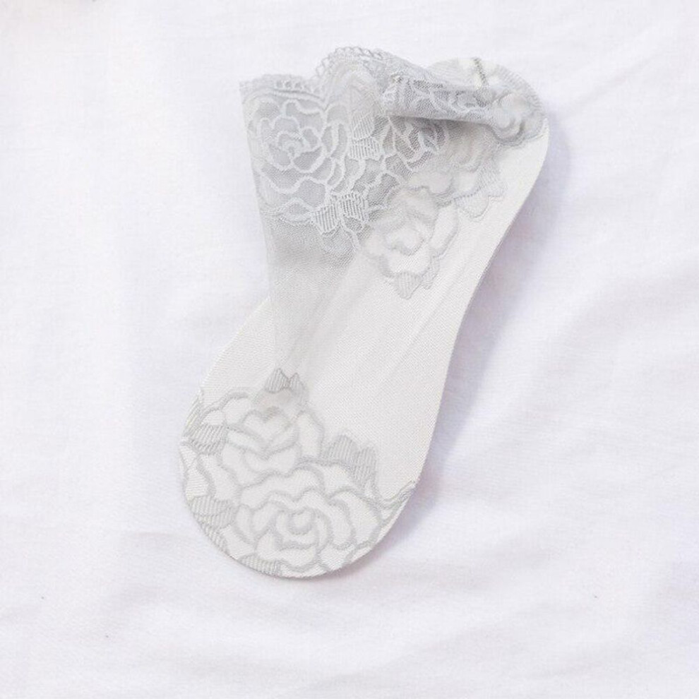 (grey) Fashion Women Fishnet Ankle High Socks Mesh Lace Floral Ruffle Short Socks