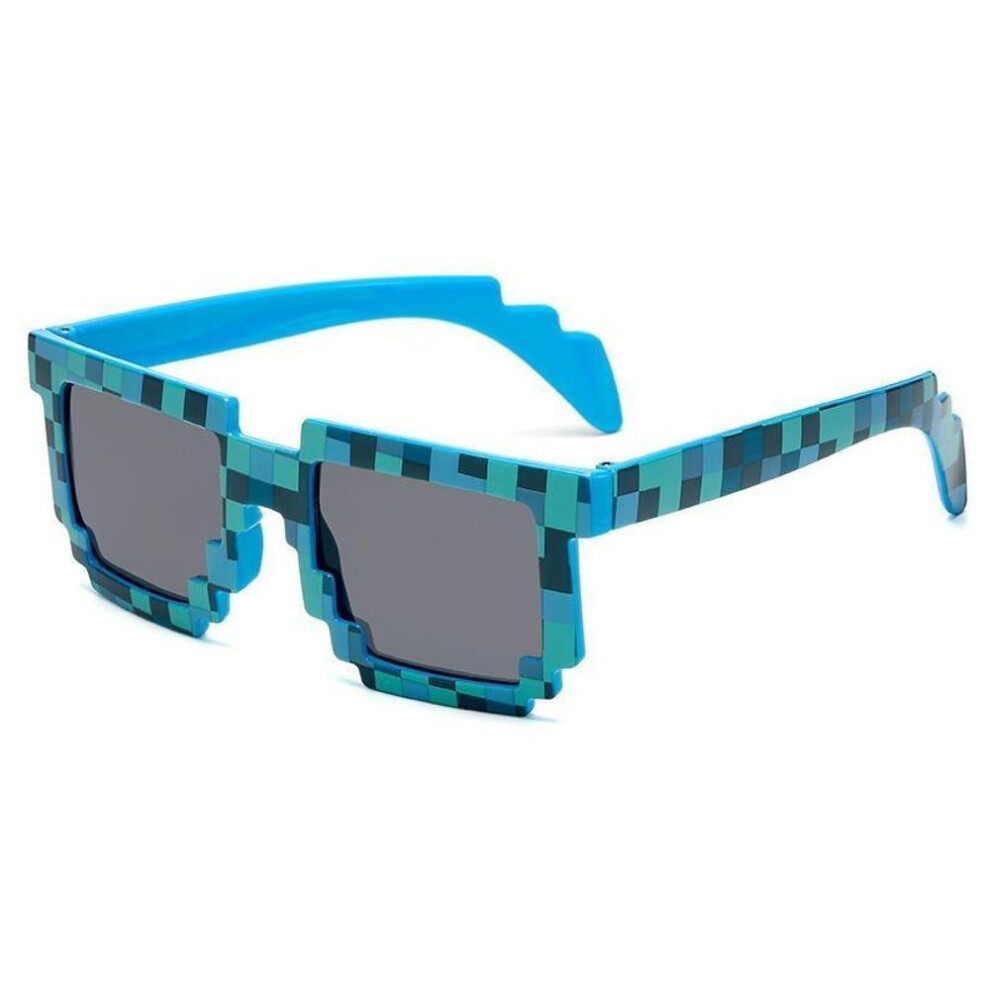 (blue) Cartoon Vintage Glasses Novelty Mosaic Cosplay Goggles Unisex Pixel Sunglasses Trendy Funny Adult Children Sun Glasses Gifts