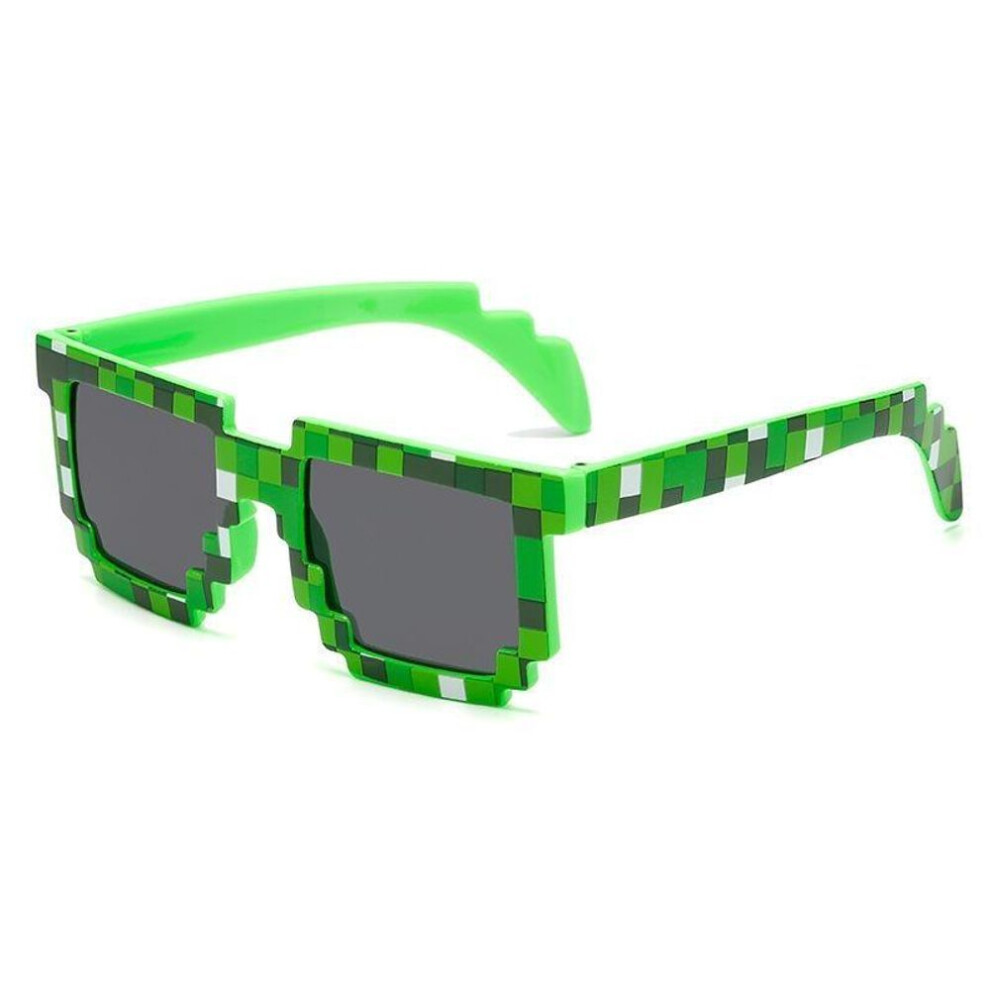 (green) Cartoon Vintage Glasses Novelty Mosaic Cosplay Goggles Unisex Pixel Sunglasses Trendy Funny Adult Children Sun Glasses Gifts