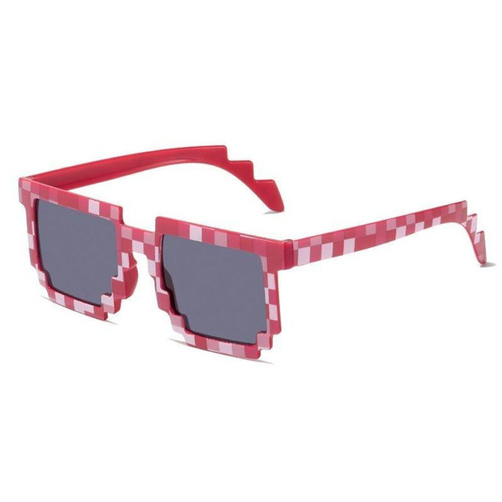 (red) Cartoon Vintage Glasses Novelty Mosaic Cosplay Goggles Unisex Pixel Sunglasses Trendy Funny Adult Children Sun Glasses Gifts