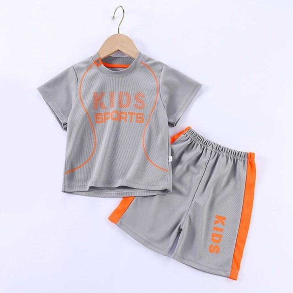 (grey, 100cm) Children Summer Short Sleeve Football Basketball Suit Clothing Set Boy Girl Jersey Quick Drying Breathable Kids Sports Wear