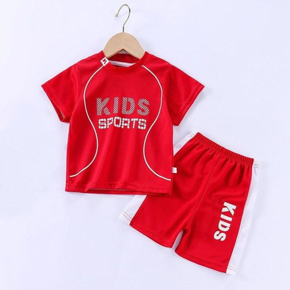 (red, 160cm) Children Summer Short Sleeve Football Basketball Suit Clothing Set Boy Girl Jersey Quick Drying Breathable Kids Sports Wear