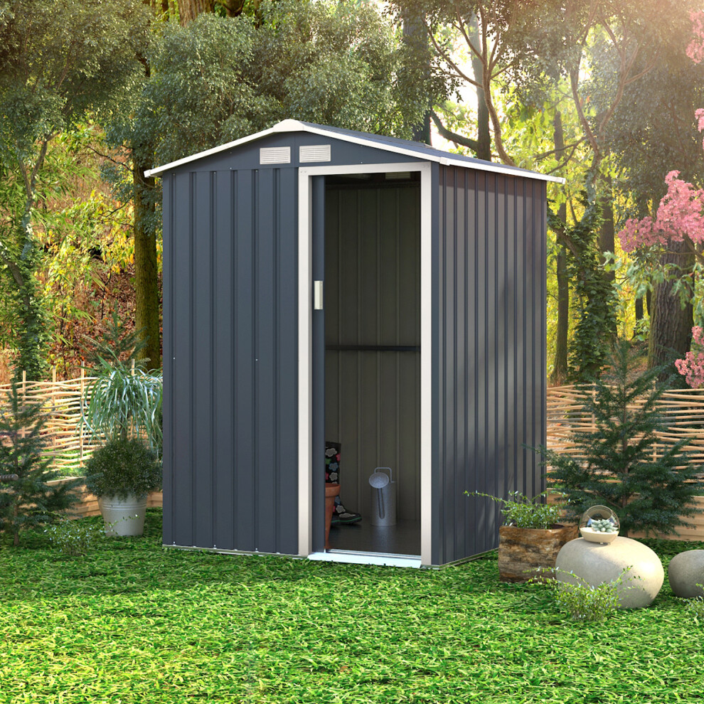 Charles Bentley 4.9ft x 4.3ft Metal Storage Shed Navy Grey Small Apex H186 x W150 x D130 cm Steel Structure Durable