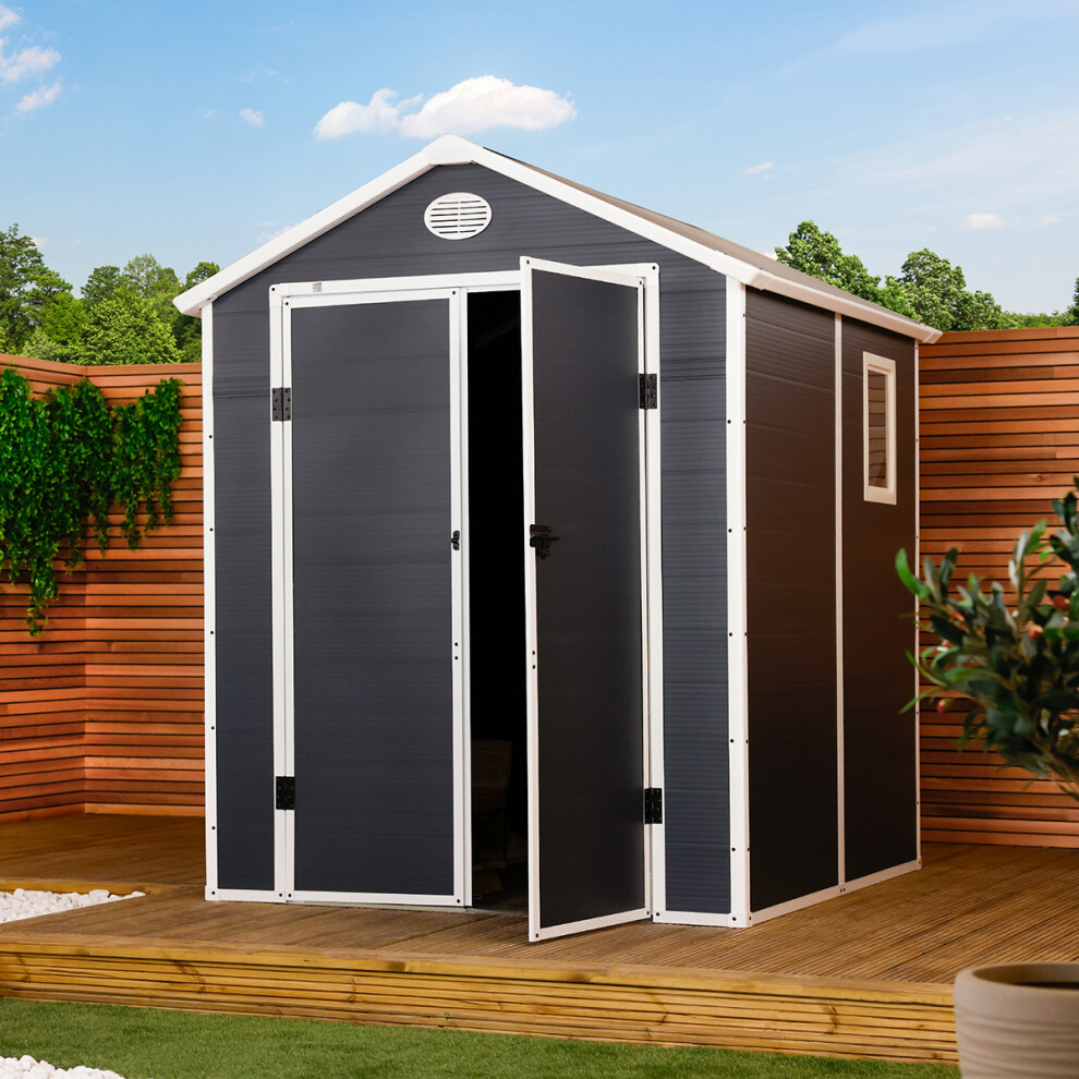 Charles Bentley Plastic Storage Garden Shed 6.3ft x 6.2ft Grey Medium Roof Outdoor Garden Tall Box Store Tools
