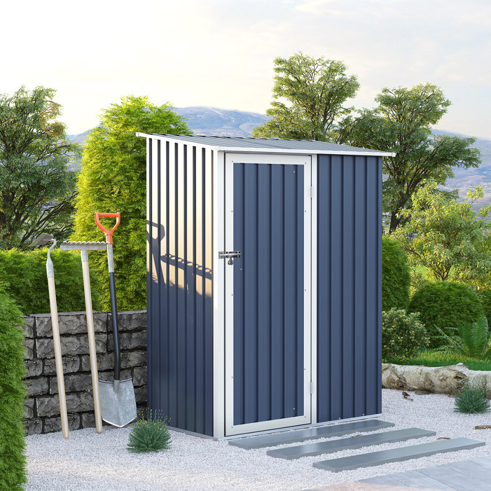 Charles Bentley 4.7ft x 3ft Metal Storage Shed Small Grey Roof Door Apex DIY Tools, Steel Structure