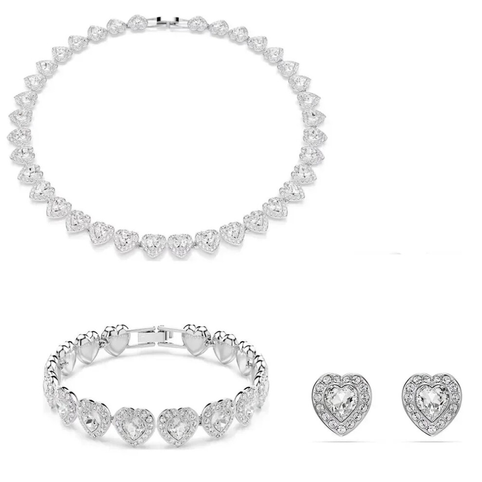 (6) Swarovski Angelic 2025 Newest Good Brand Silver Color  Heart Love Ariana Grande Tennis Necklace Women's Romantic Luxury Jewelry Gifts Set