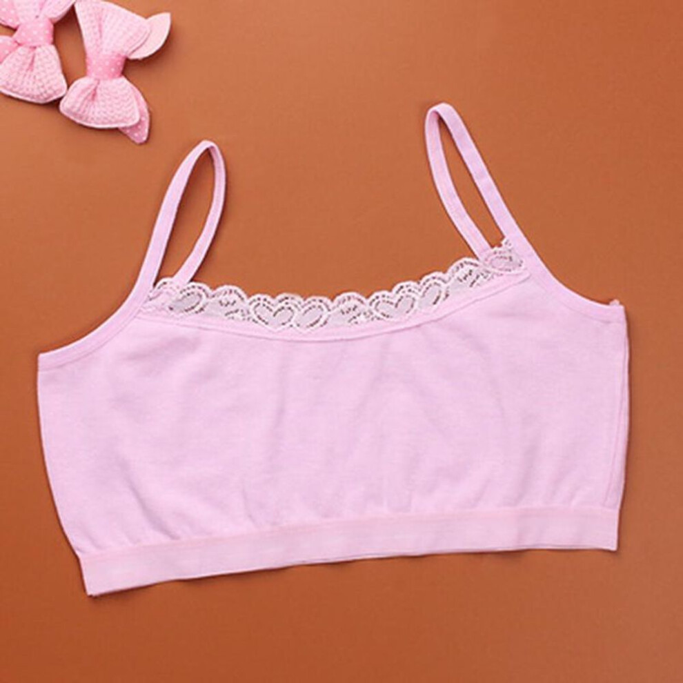 (pink, one size) Girls Young Lace Bra Puberty Teenage Soft Cotton Underwear Training Bra 8-14years
