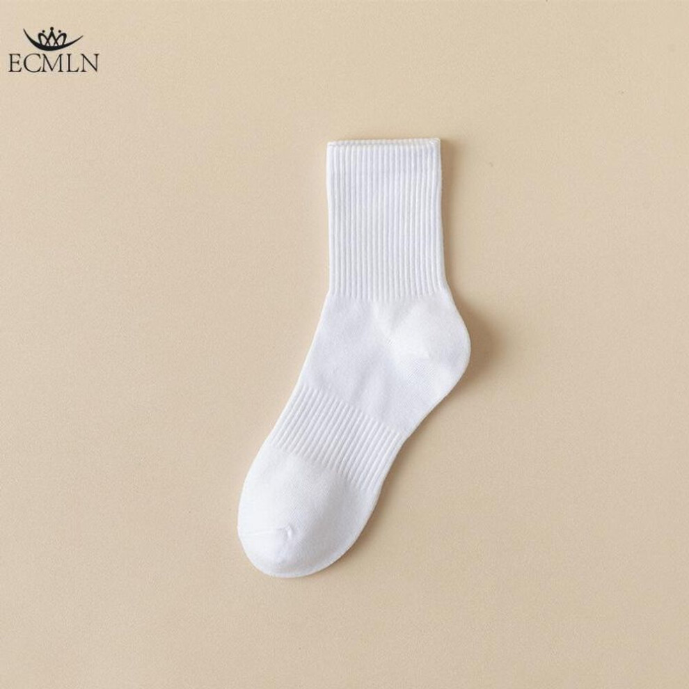 (white, one size) Men's Solid Color Mid-tube Socks Autumn and Winter Breathable Socks Deodorant Sweat-absorbent Sports Socks