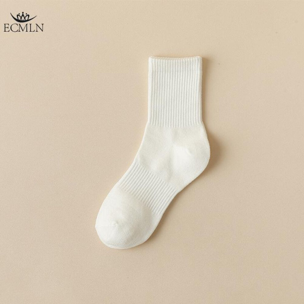 (off white, one size) Men's Solid Color Mid-tube Socks Autumn and Winter Breathable Socks Deodorant Sweat-absorbent Sports Socks
