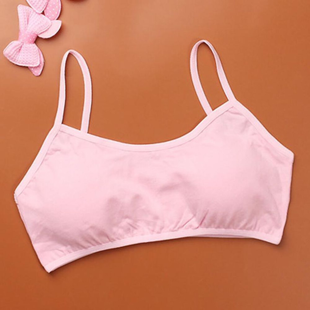 (pink) Girls Soft Underwear Cotton Bras Kids Sports Teenage Children Solid Color Tank Tops