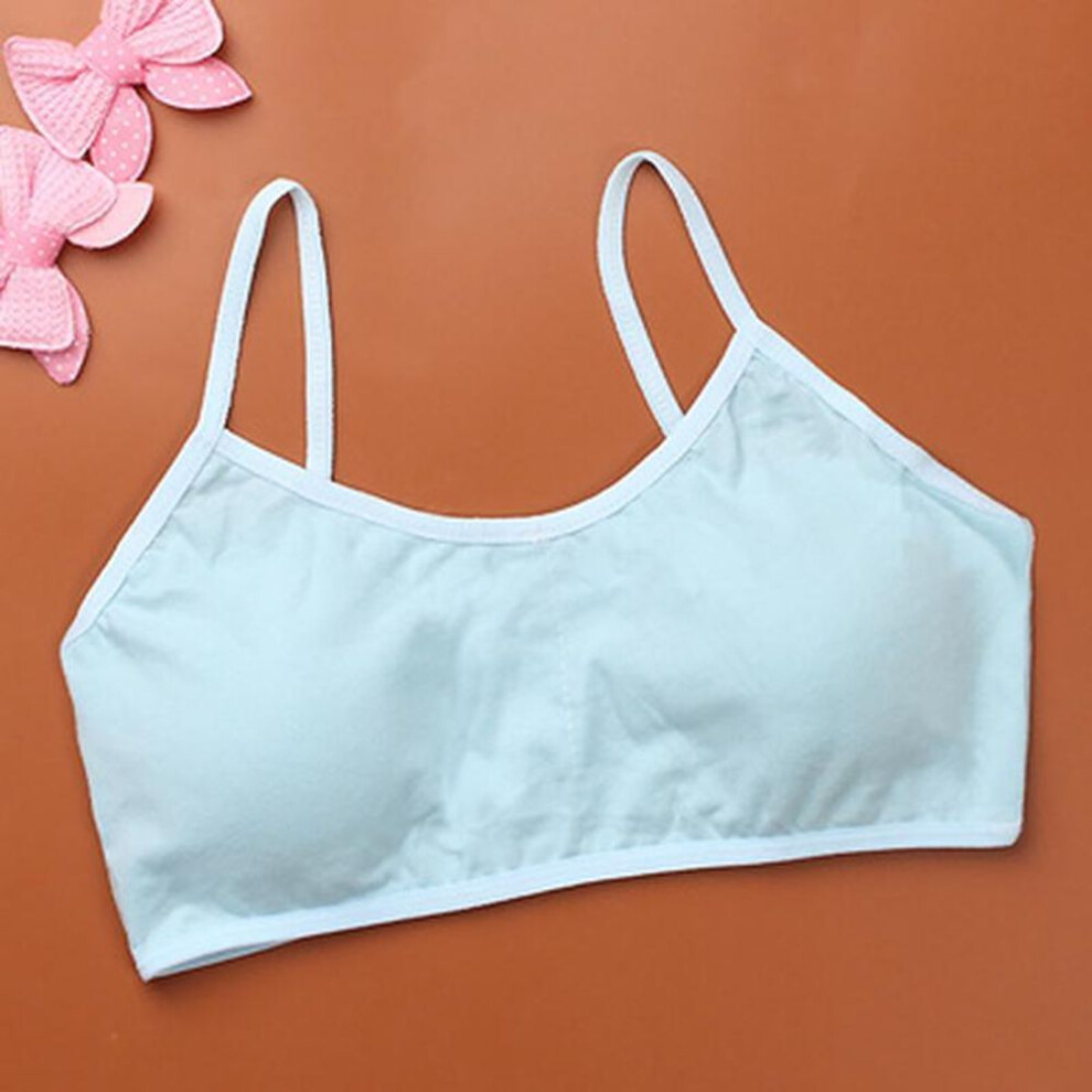 (blue) Girls Soft Underwear Cotton Bras Kids Sports Teenage Children Solid Color Tank Tops
