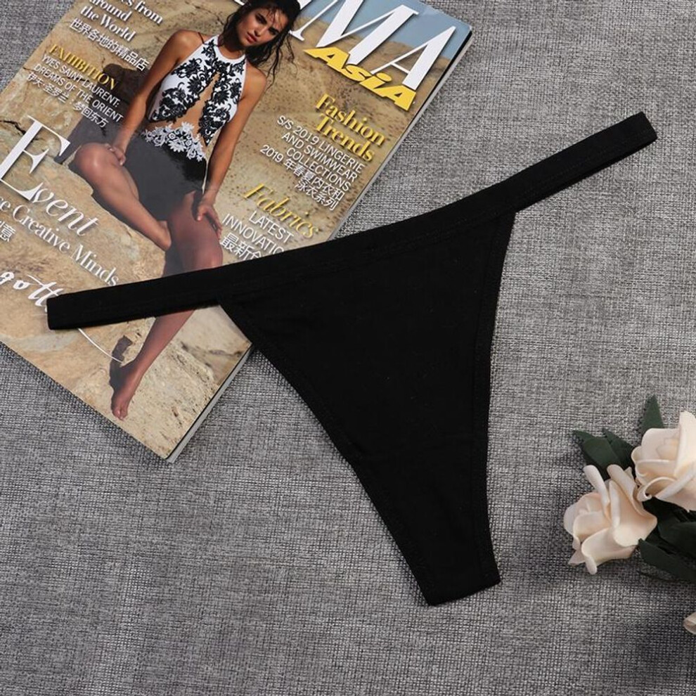 (black, L) 1 PCS Thin Belt Thong Low Waist Sexy Panties Bikini Cotton Solid Color Women Underwear