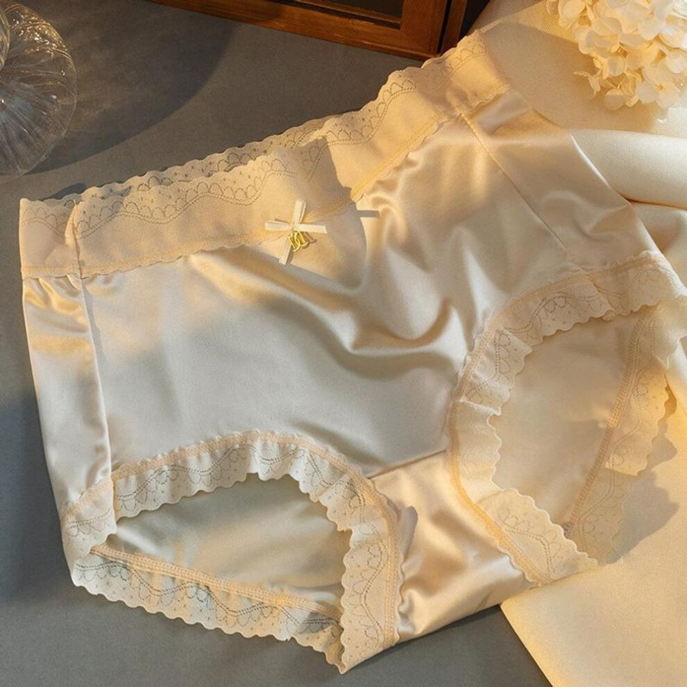 (beige, XL/2XL) Sexy Lace Underwear for Women Frozen Silk Seamless Panties with Silky Tactile Touch Invisible Satin Lace Women Underwear Knickers Briefs