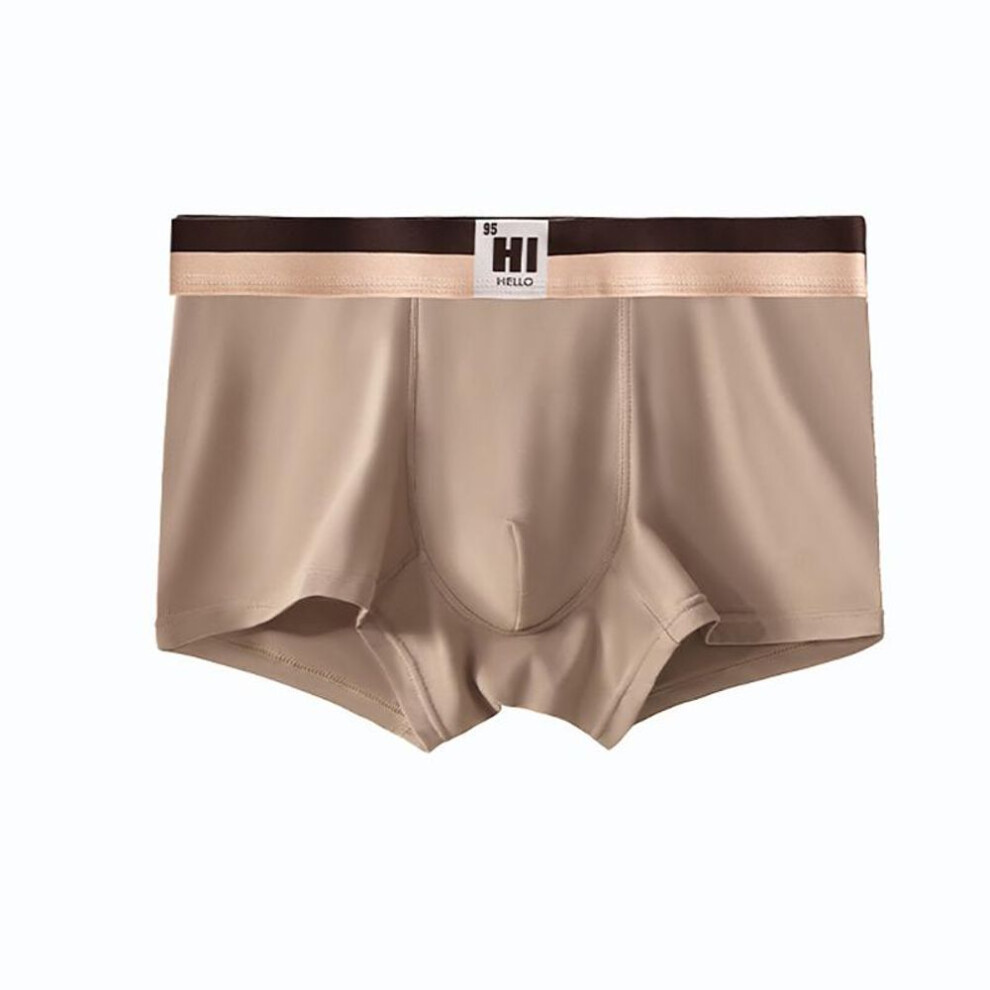 (beige, L) Men's Cotton Boxer Underwear Wide Waistband Boxer Shorts Moisture Wicking Boxer Underwear Panties For Men