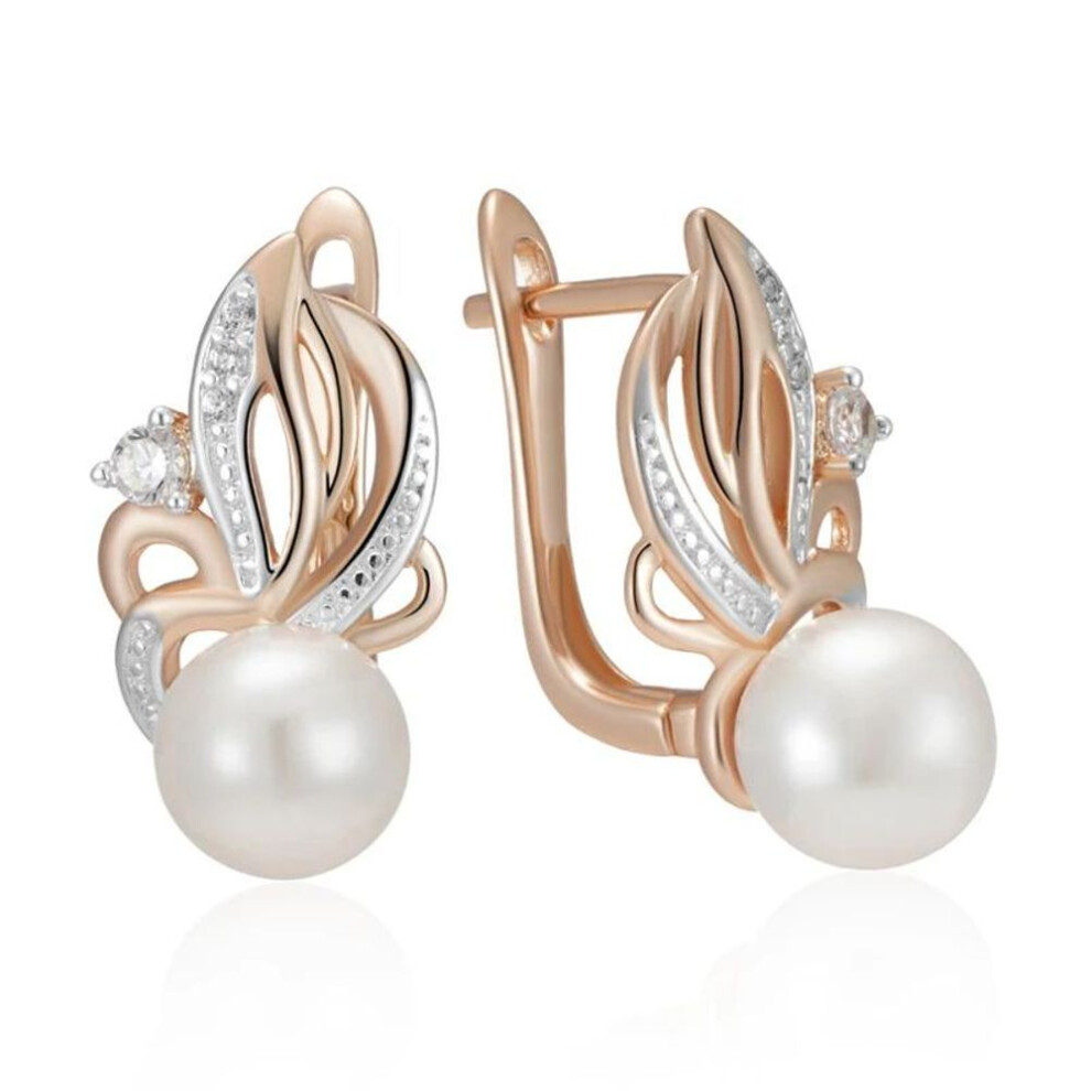 (as the picture) Gold Silver Color Hollow Flower Drop Earrings Synthetic Pearls Shiny Zircon Luxury Women Wedding Jewelry