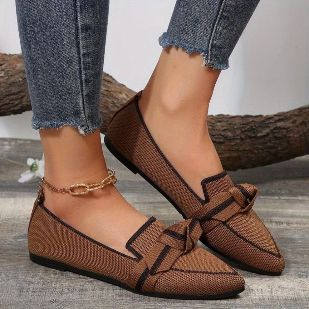 (brown, 40) Elegant Bowknot Ballet Flats - Chic, Breathable Pointed-toe Slip-ons For All-season Fashion And Comfort