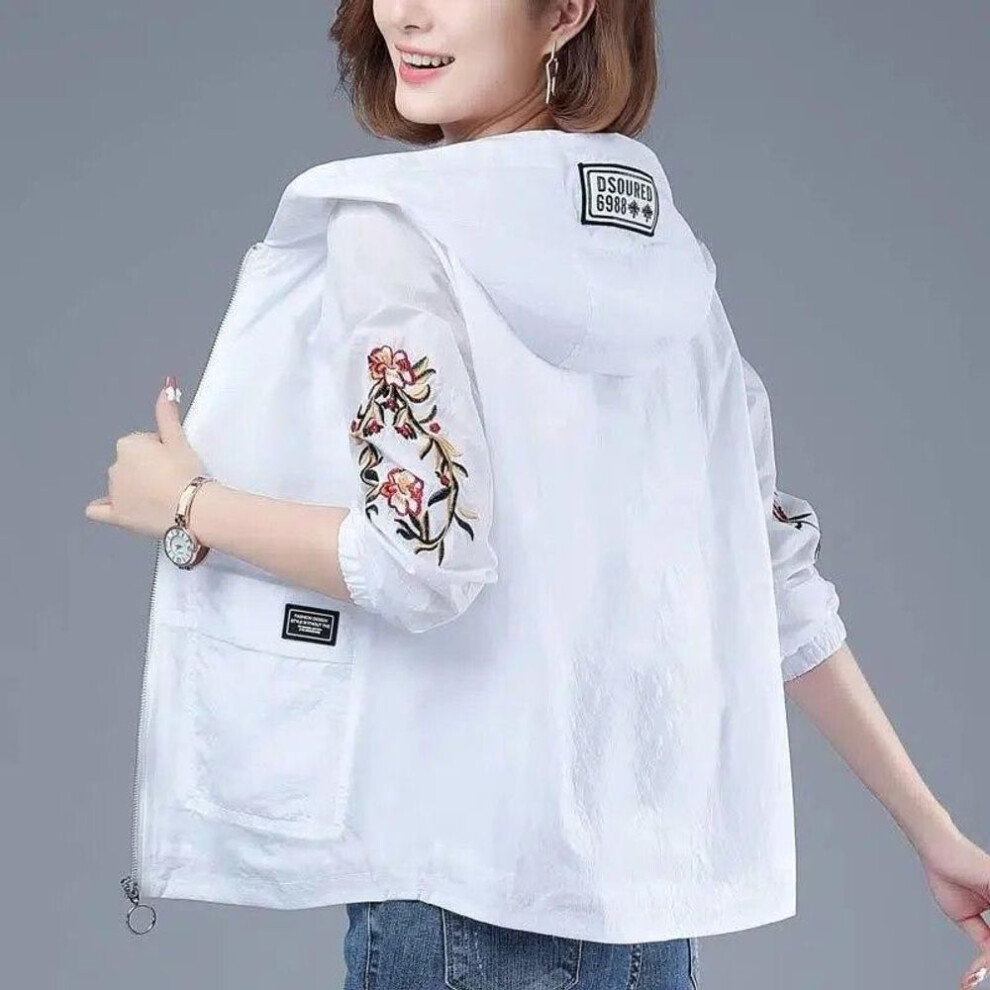 (white, L) Women's Jackets New Thin Coat Waterproof Sun Protection Clothing Windbreaker Female Hooded Casual Jacket Outerwear
