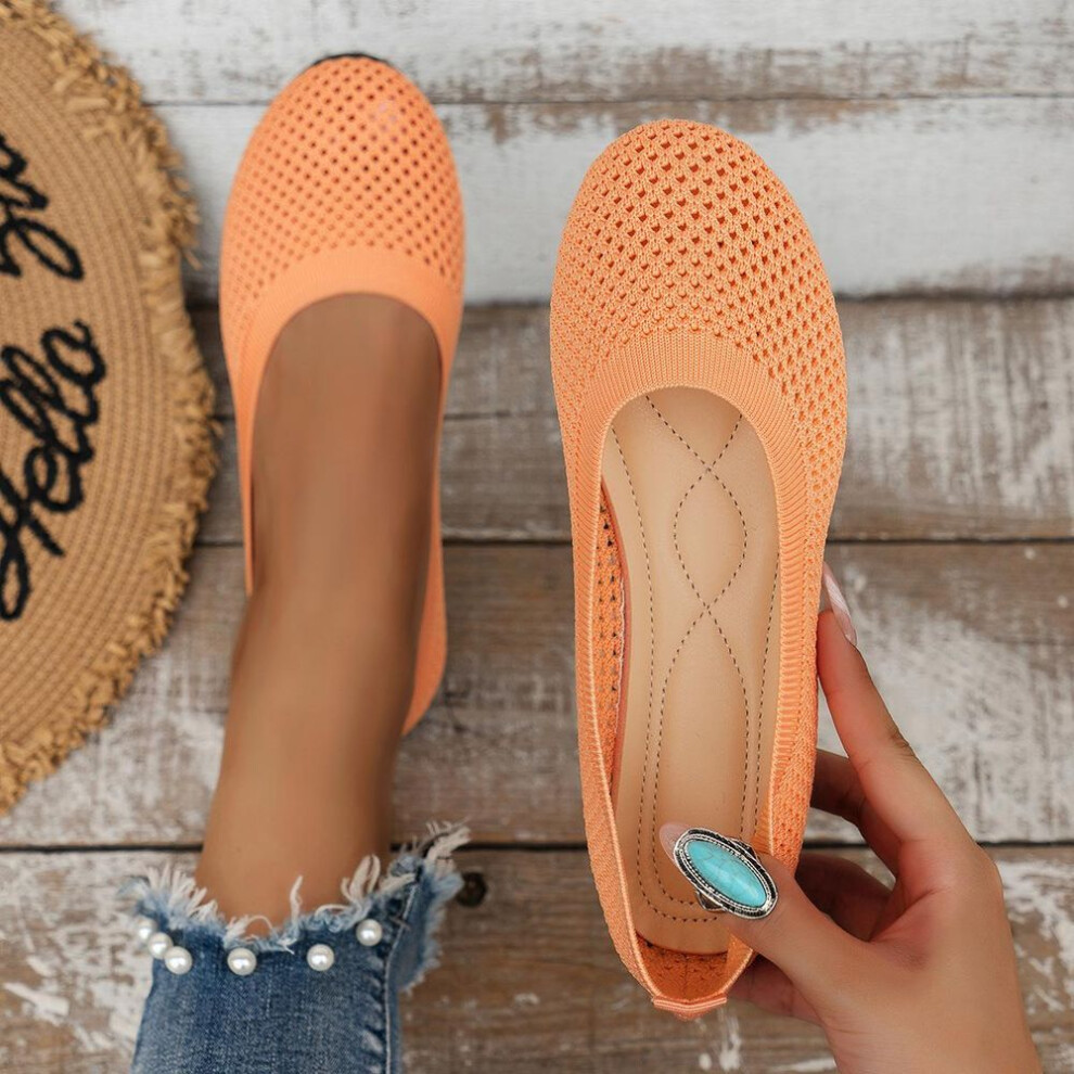(orange, 41) 2024 Women's Flats Shoes Spring And Autumn New Fashion Round Toe Shallow Shoes Comfortable Breathable Mesh Casual Barefoot Shoes
