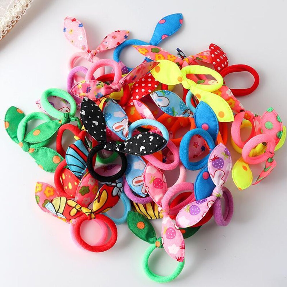 (as the picture) 20pcs Cute Small Rabbit Ear Hair Bands Girl Rubber Band Baby Headwear Hair Accessories