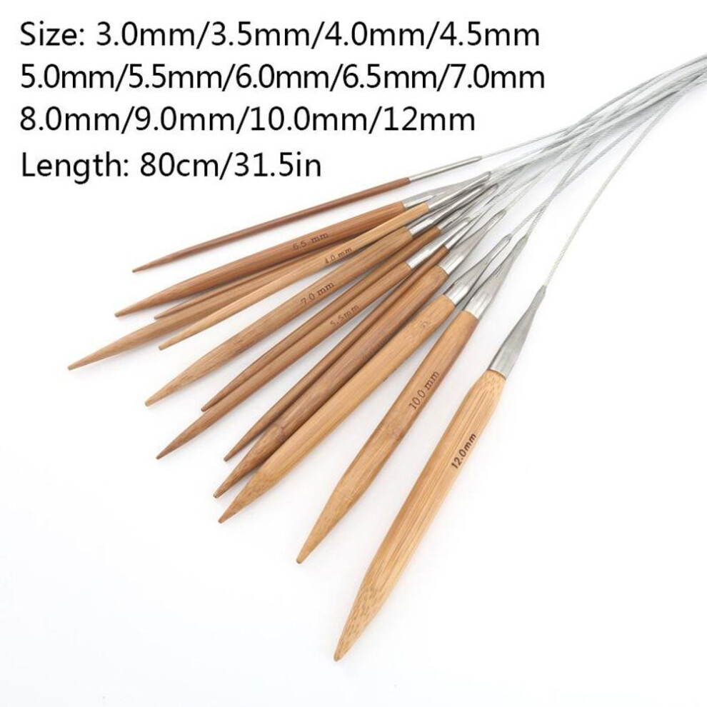 (7.0mm) 3.0mm-12.0mm Brown Bamboo & Stainless Steel Crochet Hook Circular Knitting Needles