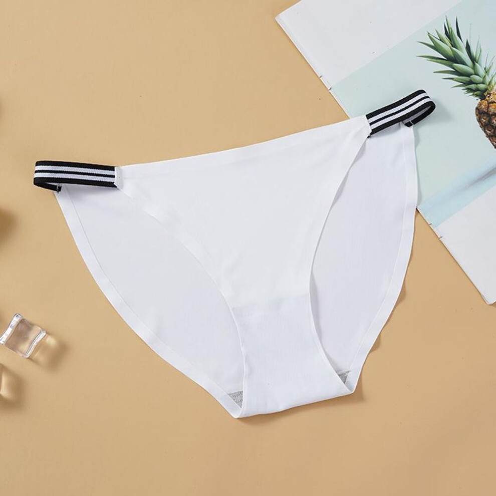 (white, M) Fashion Seamless Panties Women Low-rise Briefs Comfortable Underpants Striped Belt Ice Silk Sexy Female Lingerie Intimates