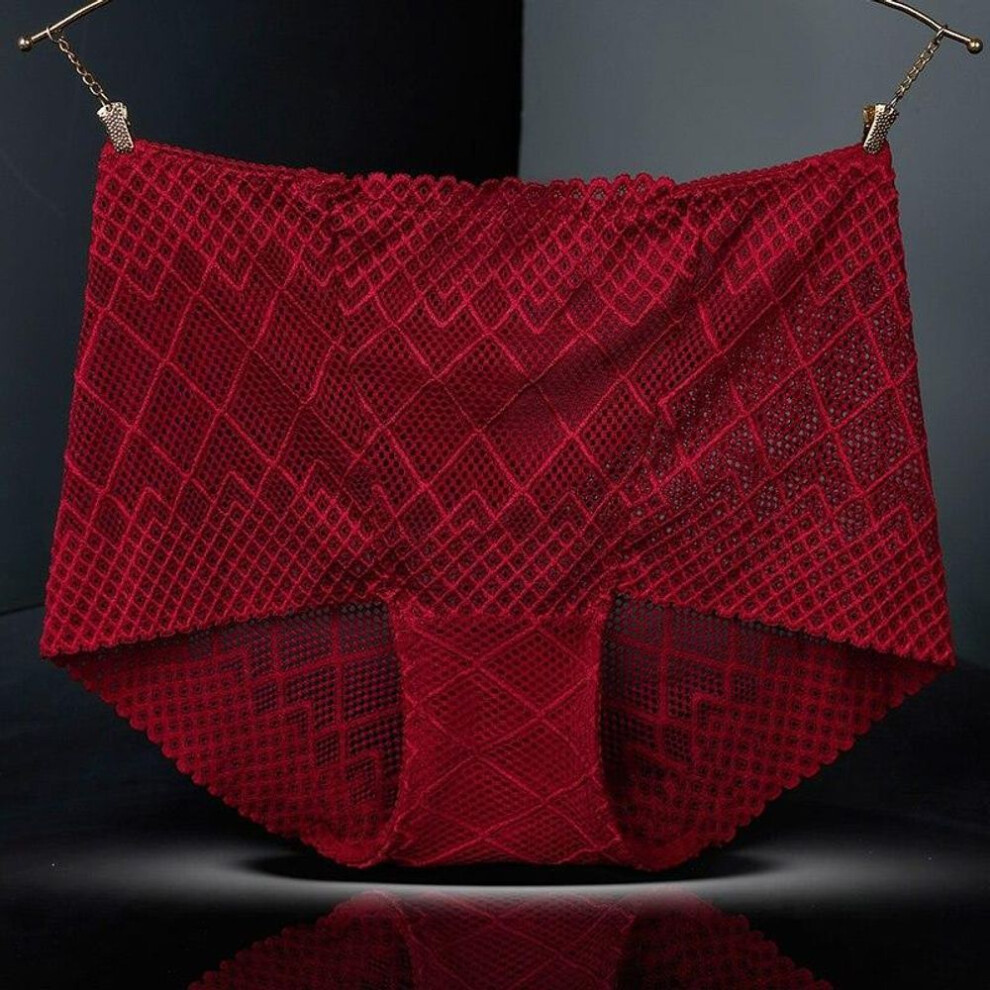 (red, L) New Women Breathable Panties Sexy Lace Mesh Hollow Silk Knickers Bottom Cotton Health Briefs Quality Butt Lifter Pants Plus Size