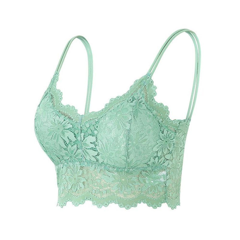(green, S/M) 32A-95C Women Sleeveless Lace Vest Bra Cropped Top Camisole Padded Tank Tops Fitness Underwear Floral Lace Bralette 7 Colors