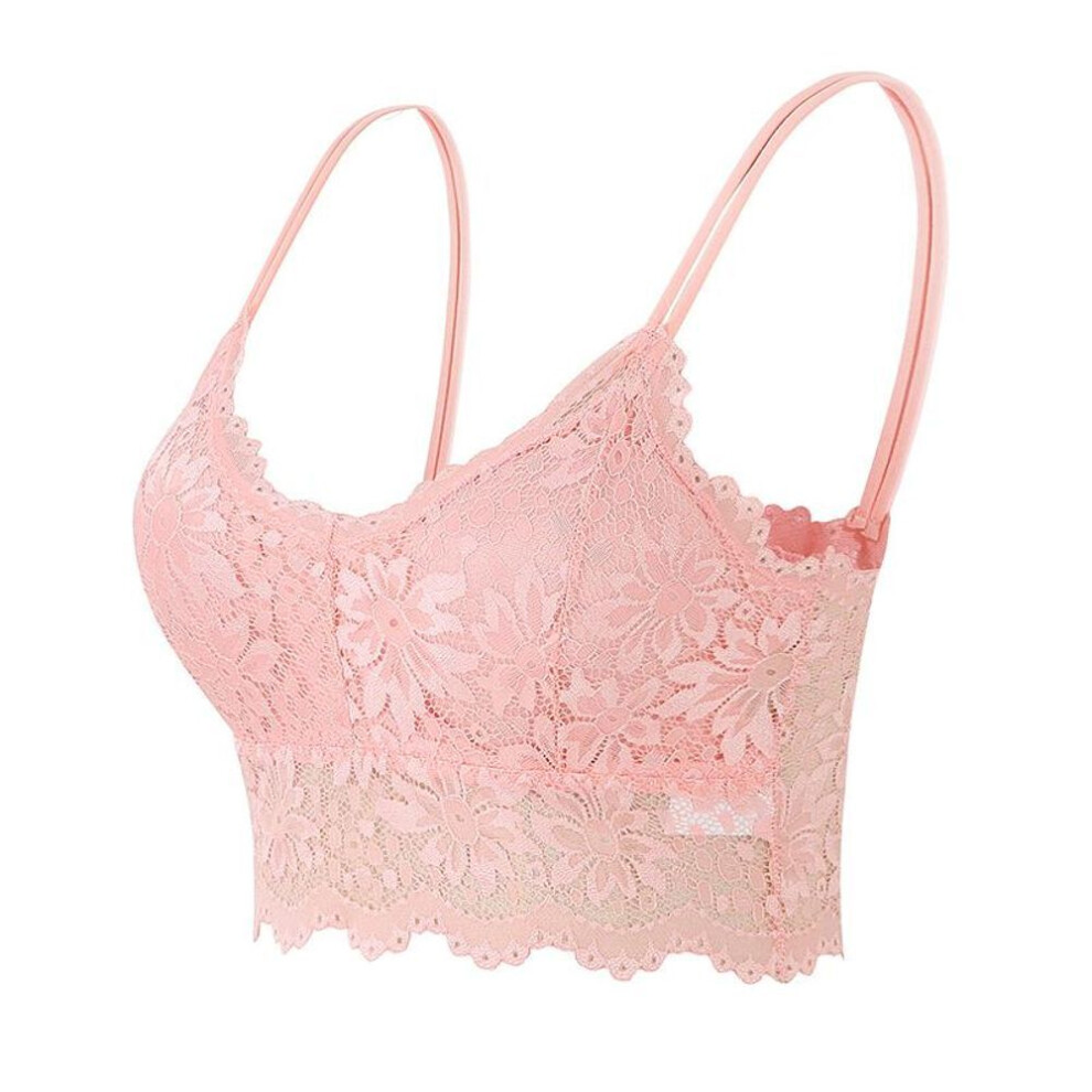 (pink, M/L) 32a-95c Women Sleeveless Lace Vest Bra Cropped Top Camisole Padded Tank Tops Fitness Underwear Floral Lace Bralette 7 Colors
