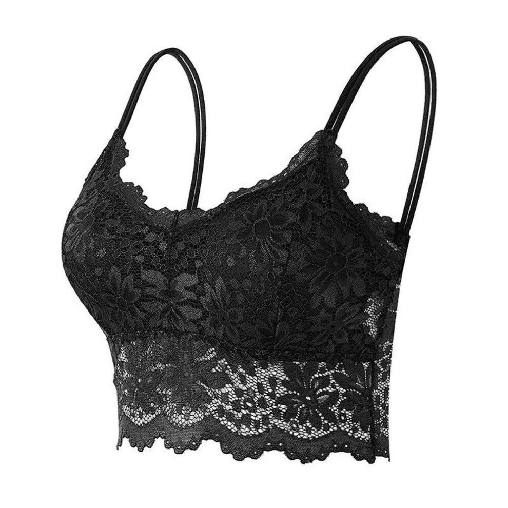 (black, L/XL) 32a-95c Women Sleeveless Lace Vest Bra Cropped Top Camisole Padded Tank Tops Fitness Underwear Floral Lace Bralette 7 Colors