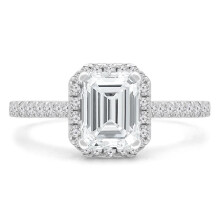 Majesty Diamonds MD240210-4.5 1.2 CTW Emerald Diamond Cathedral Emerald Halo Engagement Ring with Accents in 14K White Gold - Size 4.5