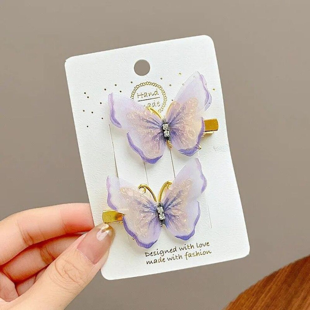 (dark purple) Children's Cute Butterfly Hairpins Sweet Colorful Hair Clips Headwear Korean Rhinestone Barrettes For Baby Girl Hair Accessories