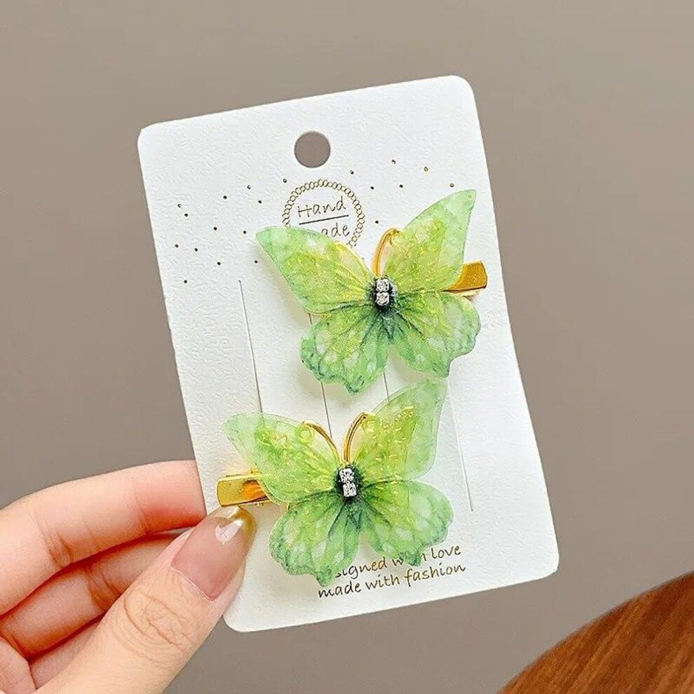 (green) Children's Cute Butterfly Hairpins Sweet Colorful Hair Clips Headwear Korean Rhinestone Barrettes For Baby Girl Hair Accessories