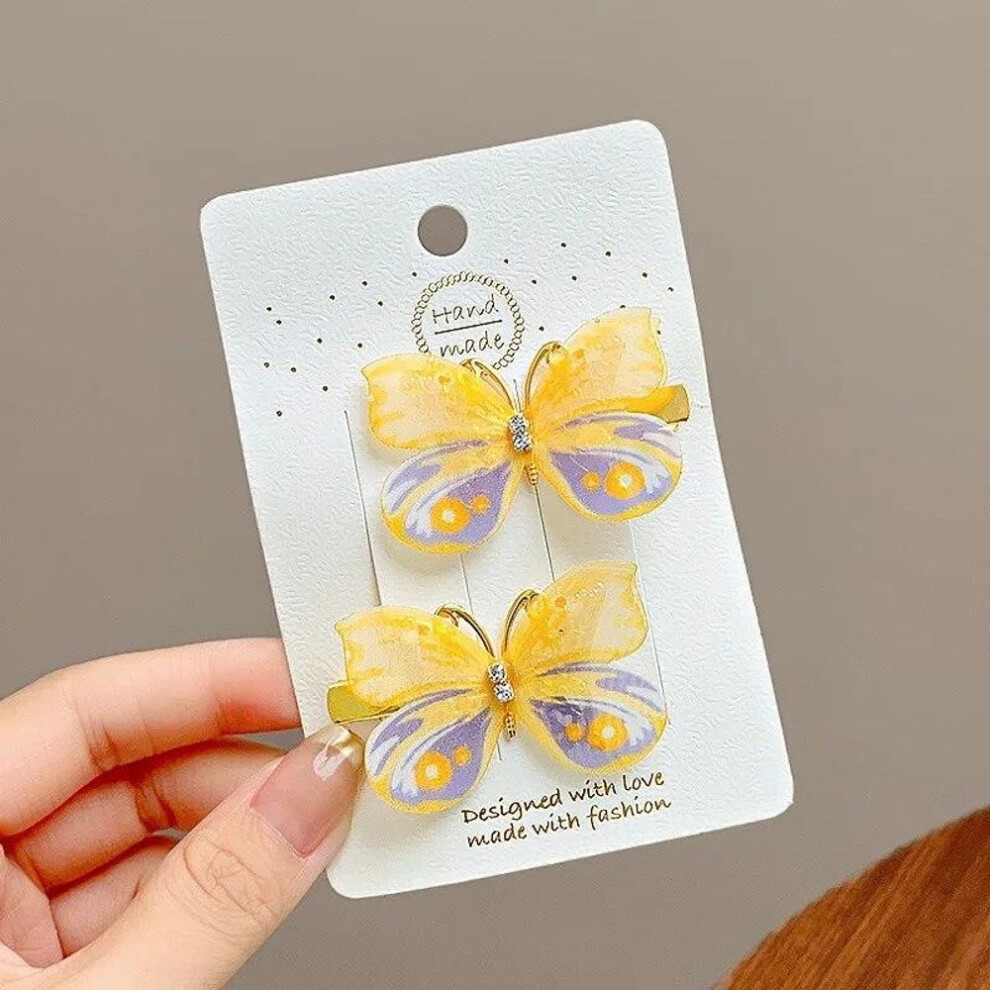 (light yellow) Children's Cute Butterfly Hairpins Sweet Colorful Hair Clips Headwear Korean Rhinestone Barrettes for Baby Girl Hair Accessories
