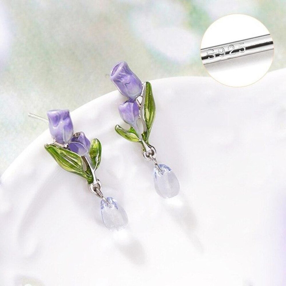 (purple) Pinkdudu Sweet Purple Tulip Drop Earrings Romantic Cute Enamel Acrylic Pendant Flower Earring For Women Jewelry Gifts Pd1518